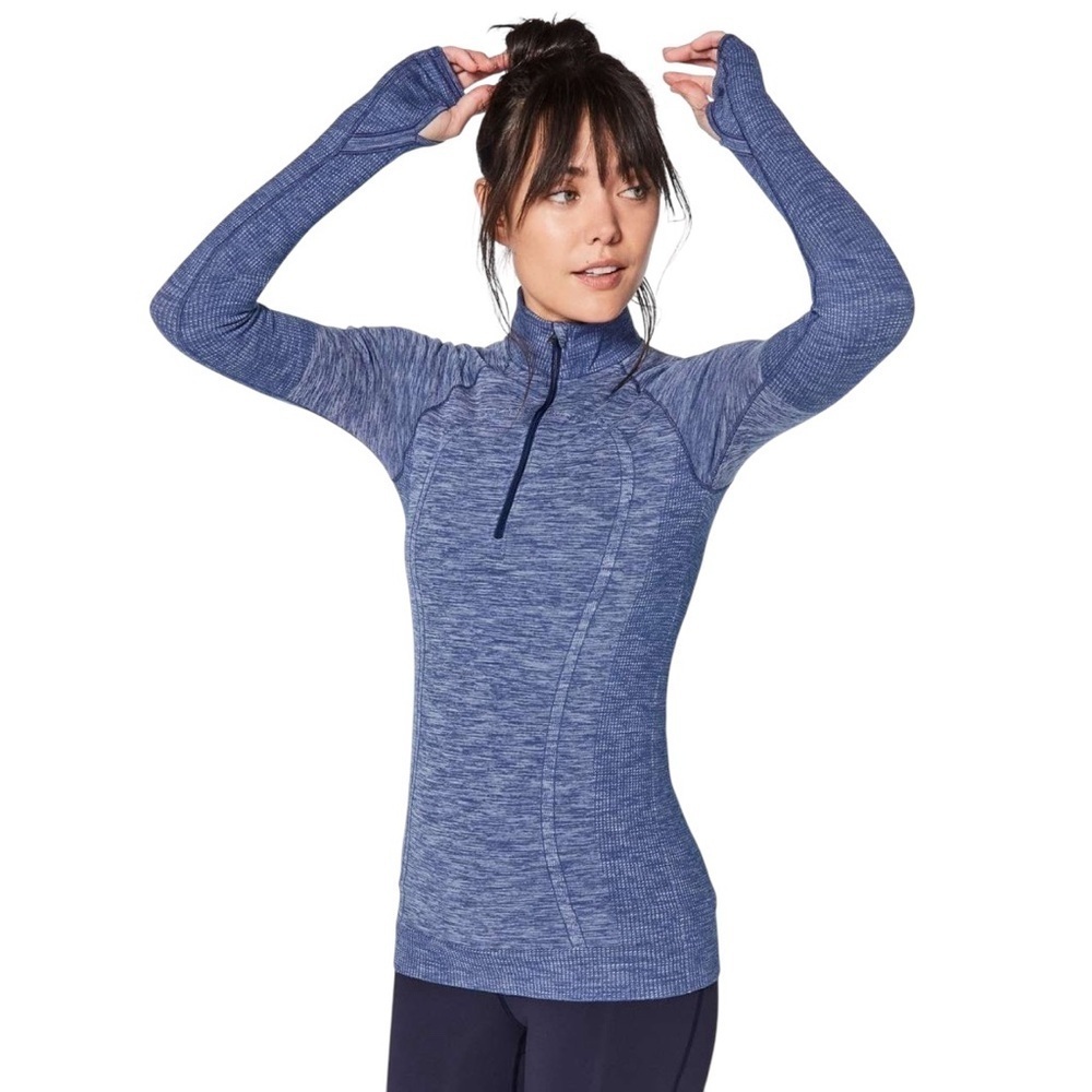 Lululemon Swiftly Wool 1/2 Zip Pullover Heathered Hero Blue Size 10